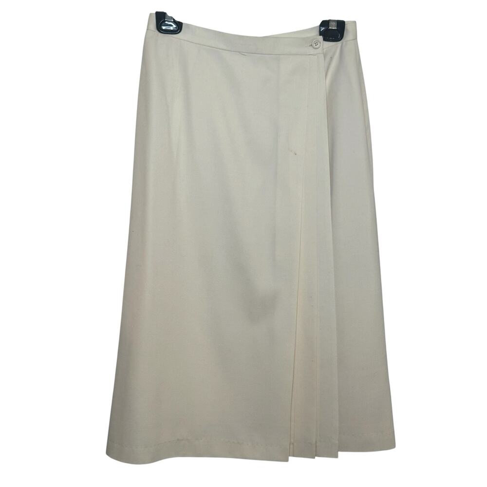 Vtg Harve Benard 100% Pure Wool Size 10 Cream Pleated Wrap Skirt